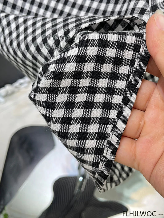 Faldas vintage a cuadros, temperamento, moda francesa, mujer FLHJLWOC, diseño de lazo, cinturón, cordones, cintura alta, falda larga con lazo